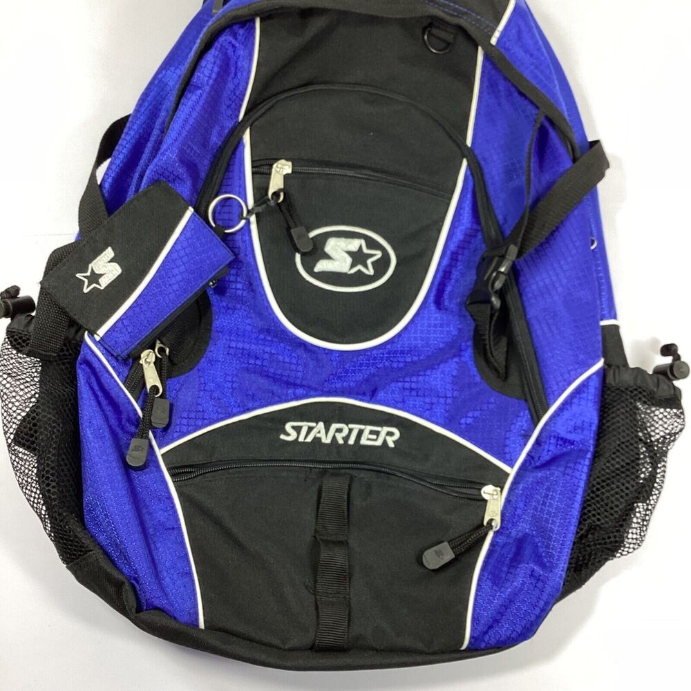 Starter Backpack Zip Multipocket Black Blue Id Tag - image 3